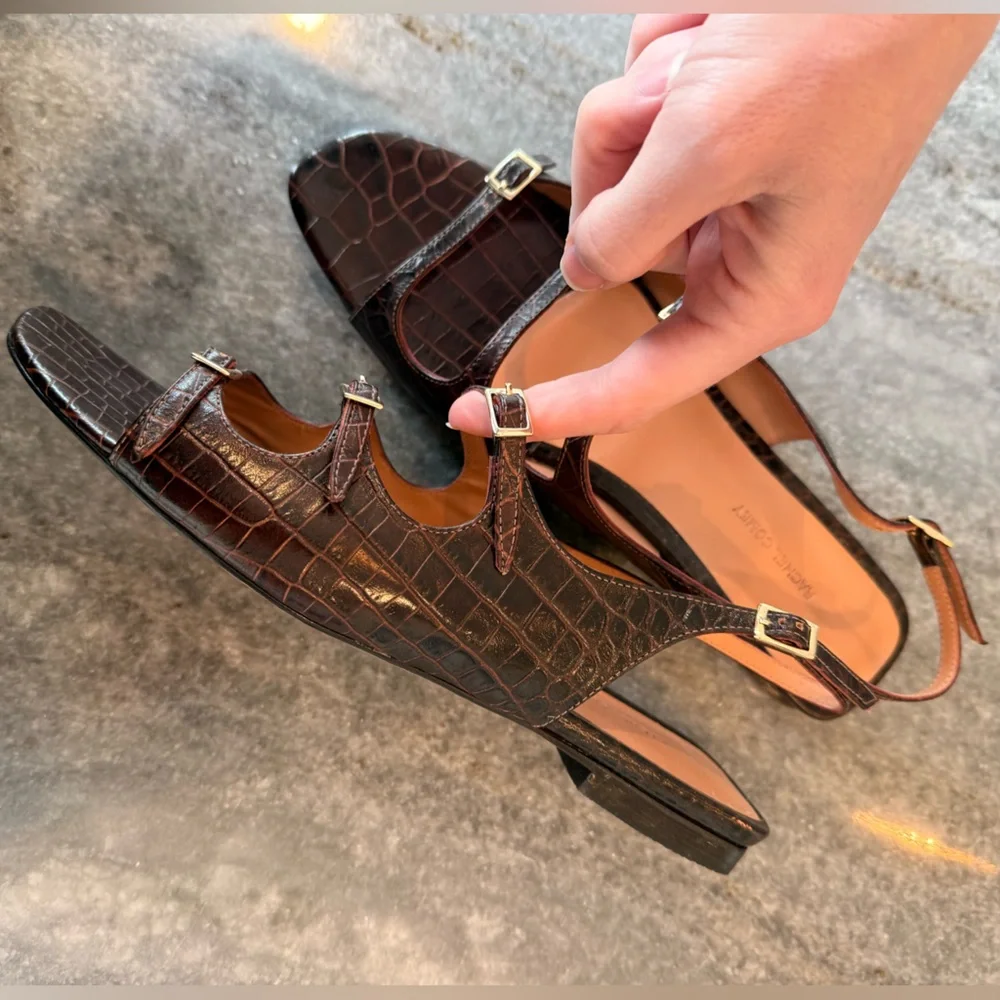 Rachel Comey | Womens Brown Croc-Embossed Slingback Sandals - Never Worn - Picture 2 of 8